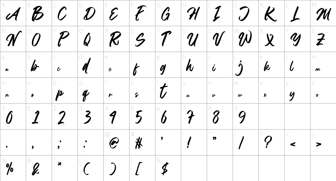 Kagem Sinten font Character Map