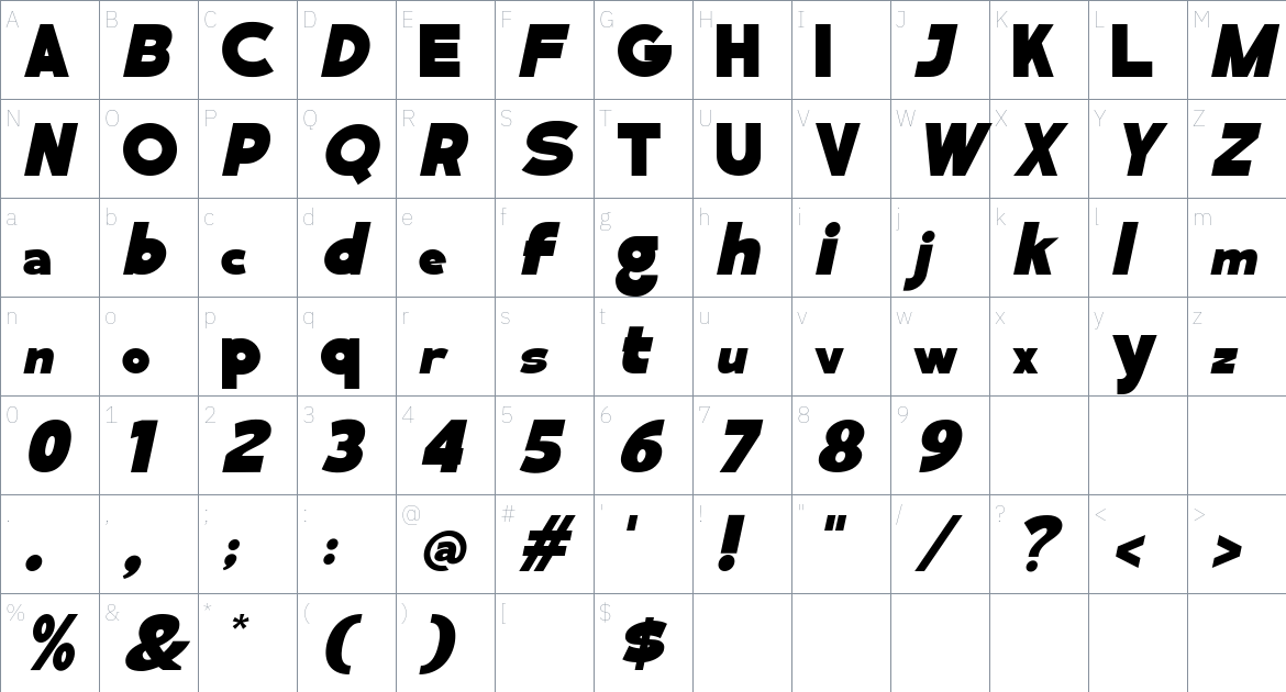 Macklany font Character Map