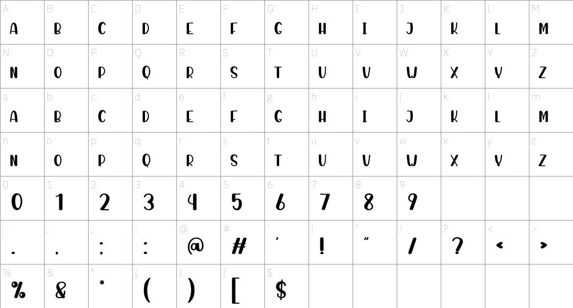 Modern Christmas font Character Map