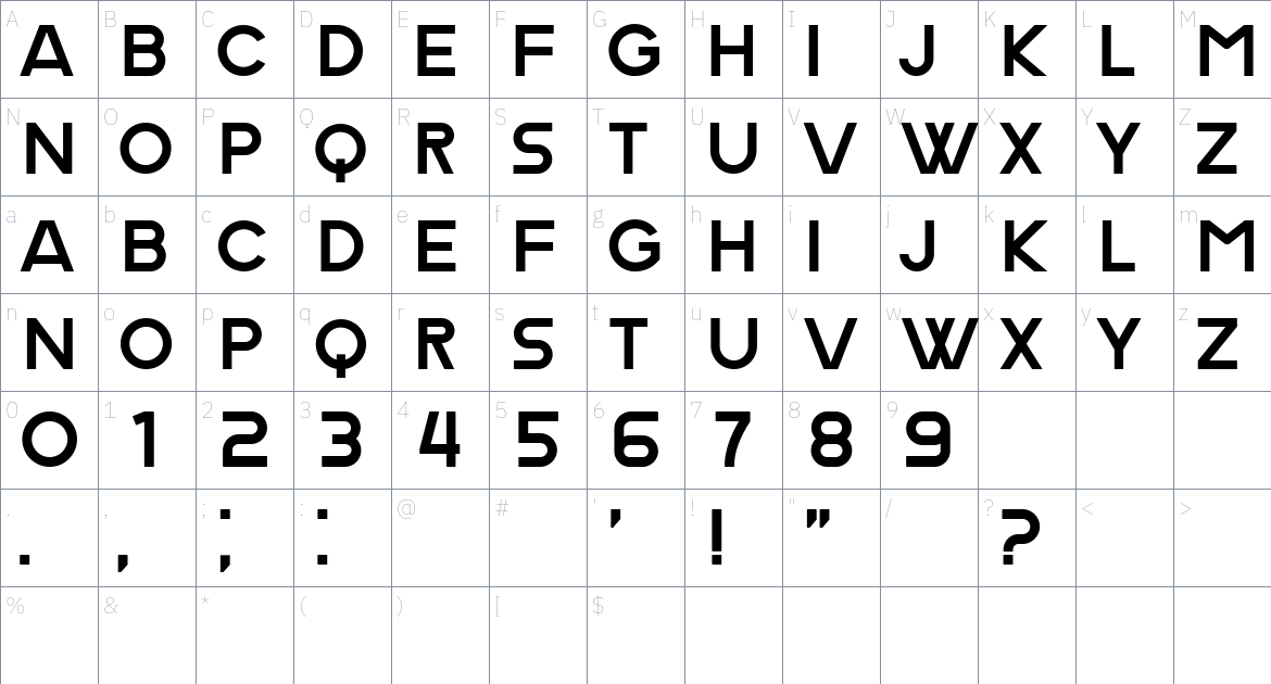 Bawler font Character Map