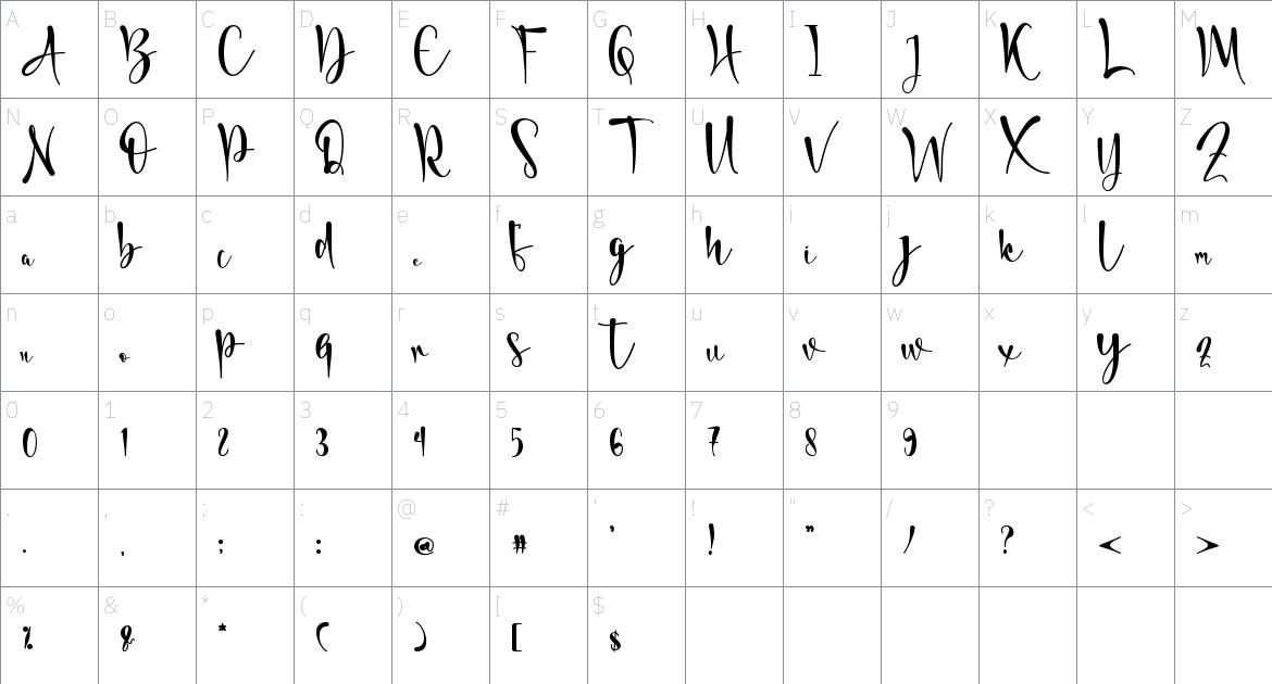 Hellya font Character Map