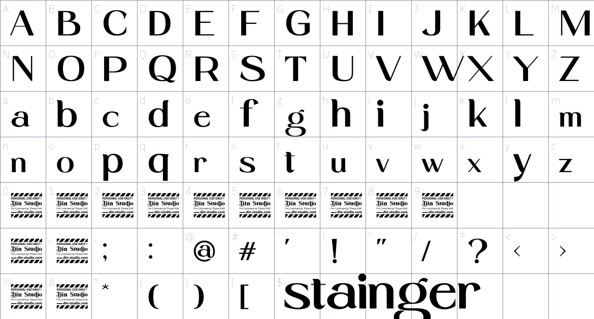 Stainger font Character Map