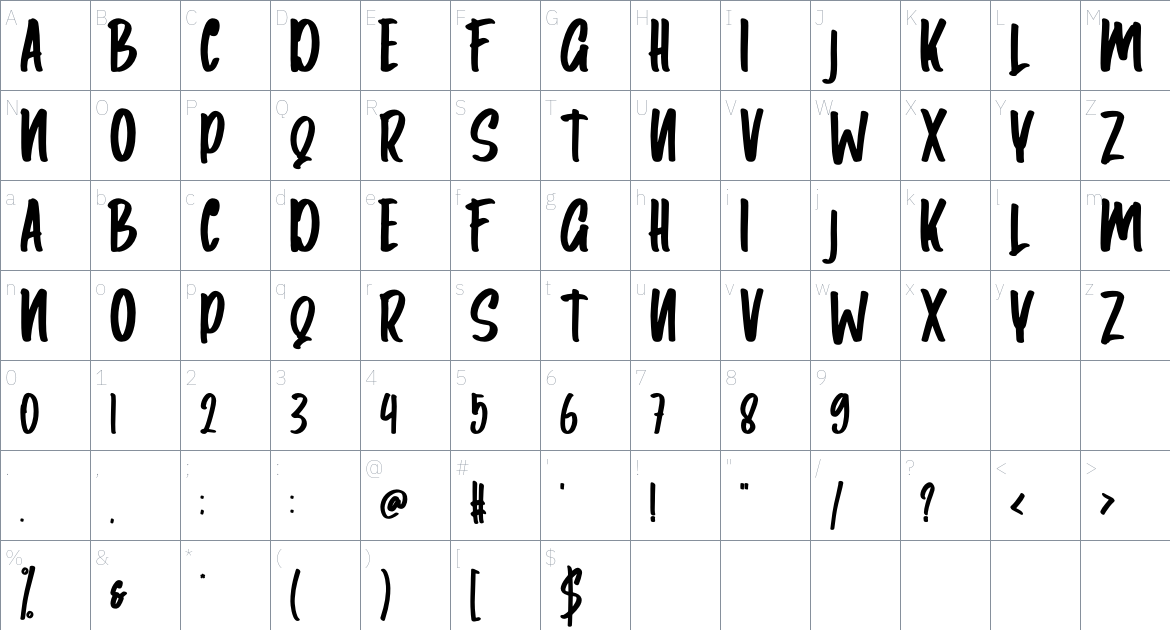 Amsyong font Character Map