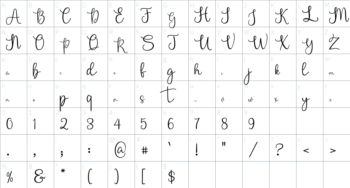 Bellasia font Character Map