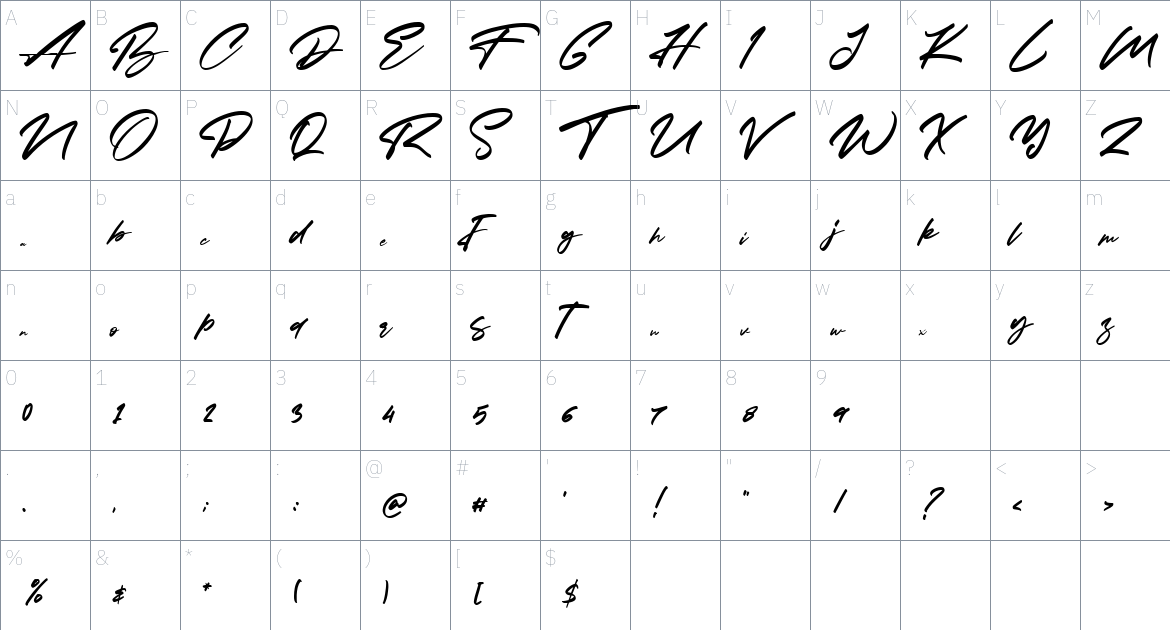 Bakersfield font Character Map