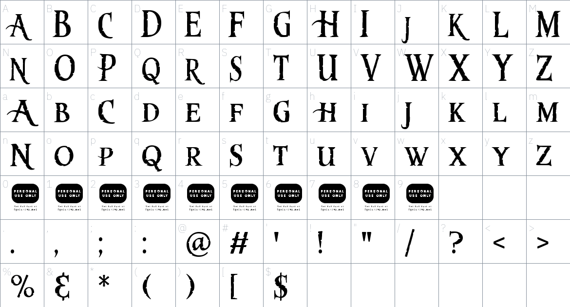 Hummus font Character Map