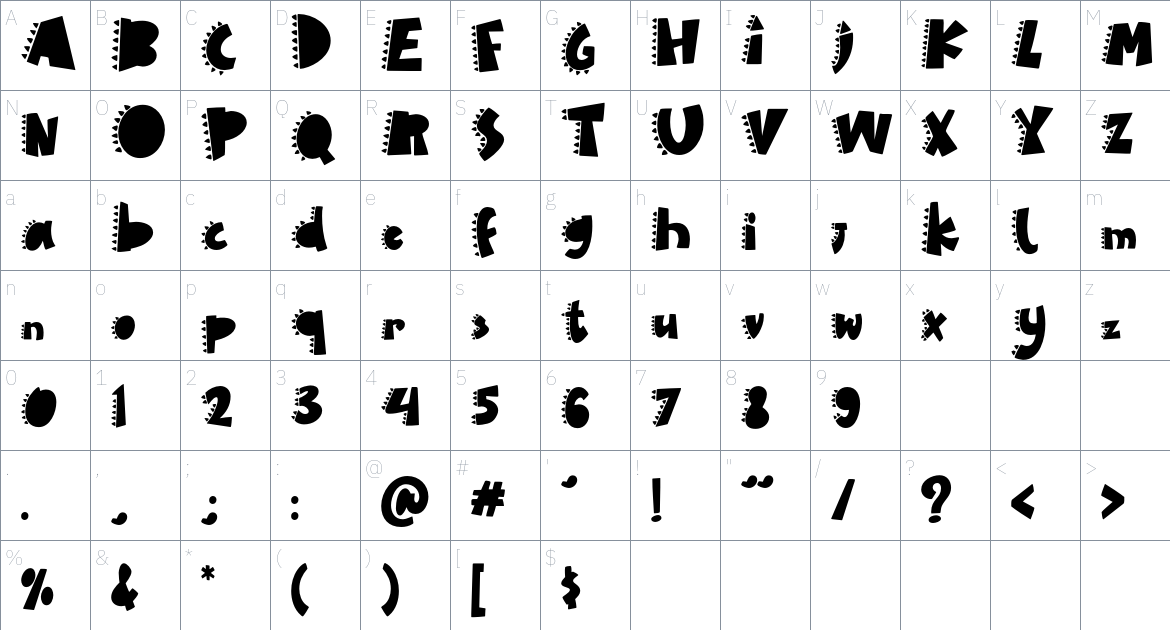 Dino Roar font Character Map