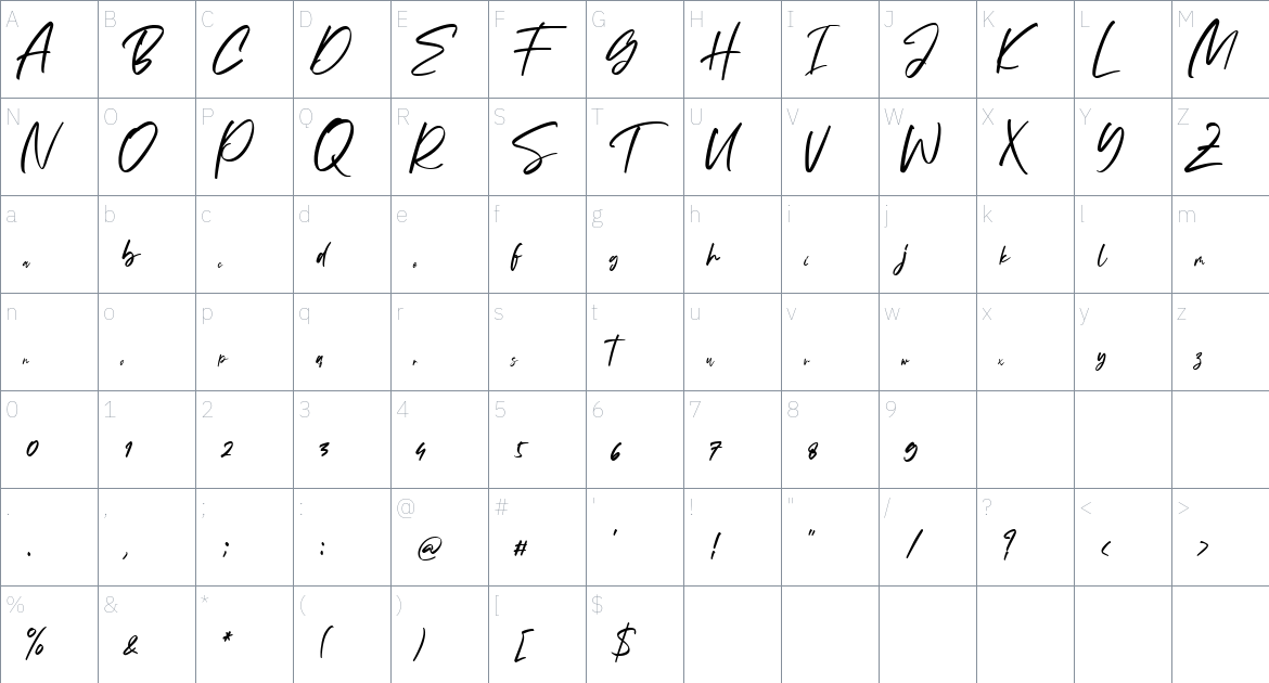 Sunday Gan font Character Map