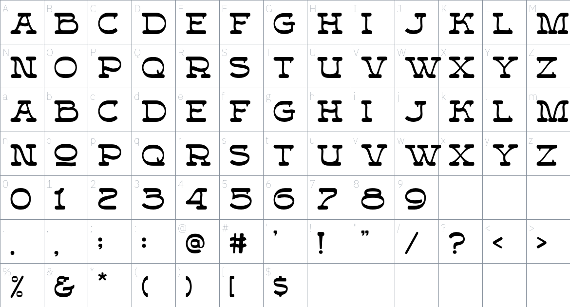 Forteast Slab Serif font Character Map