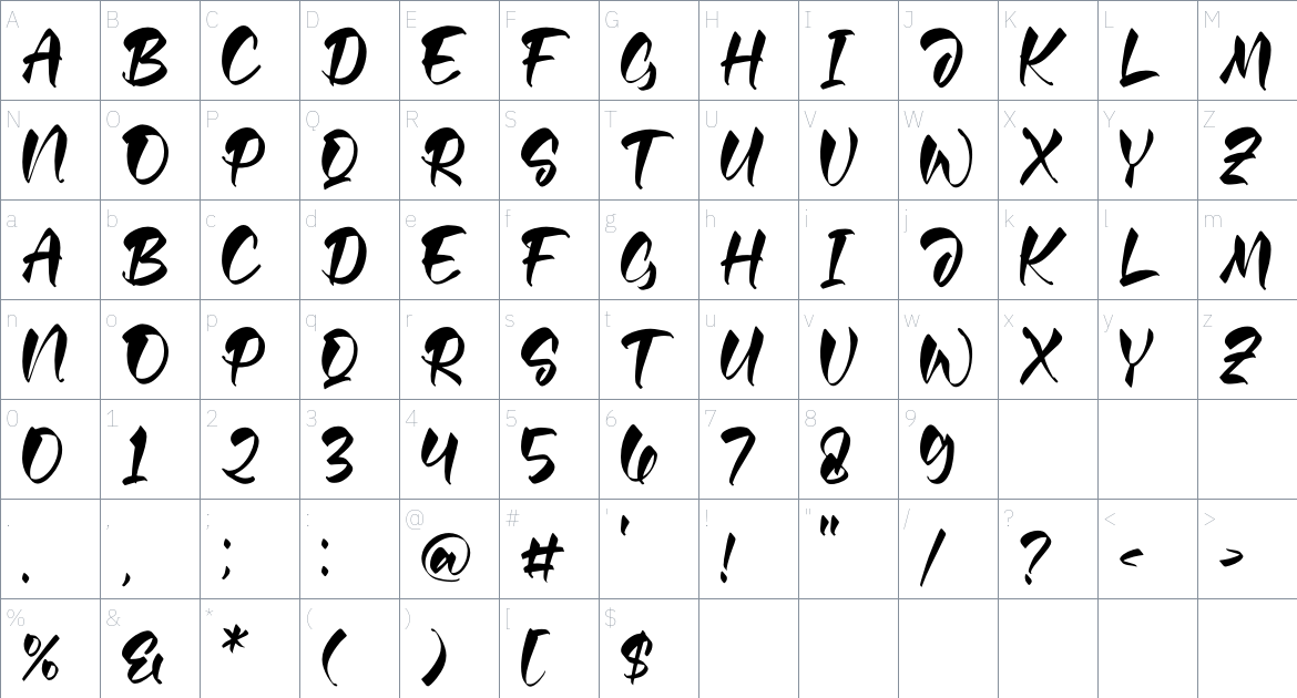 Badrush font Character Map