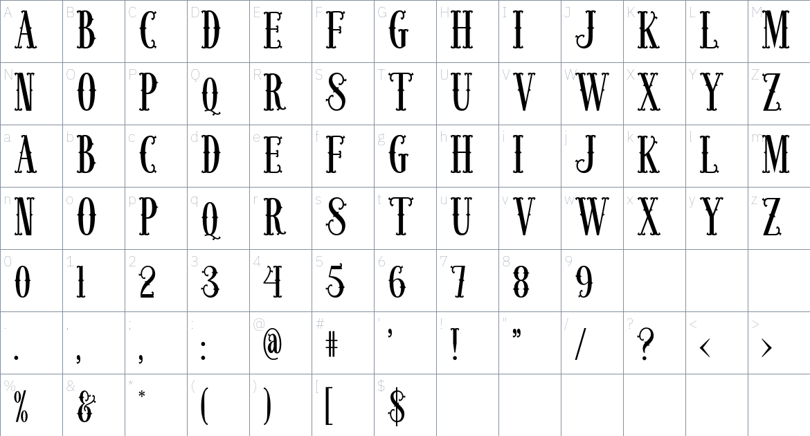 Jackly Western font Character Map