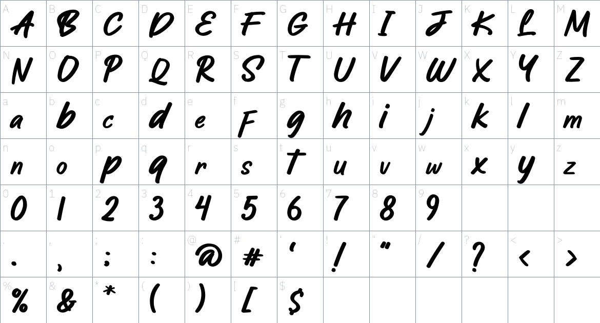 Ashery font Character Map