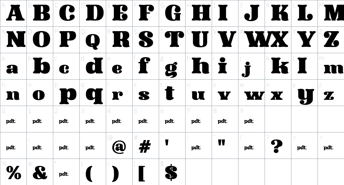 Akahe font Character Map