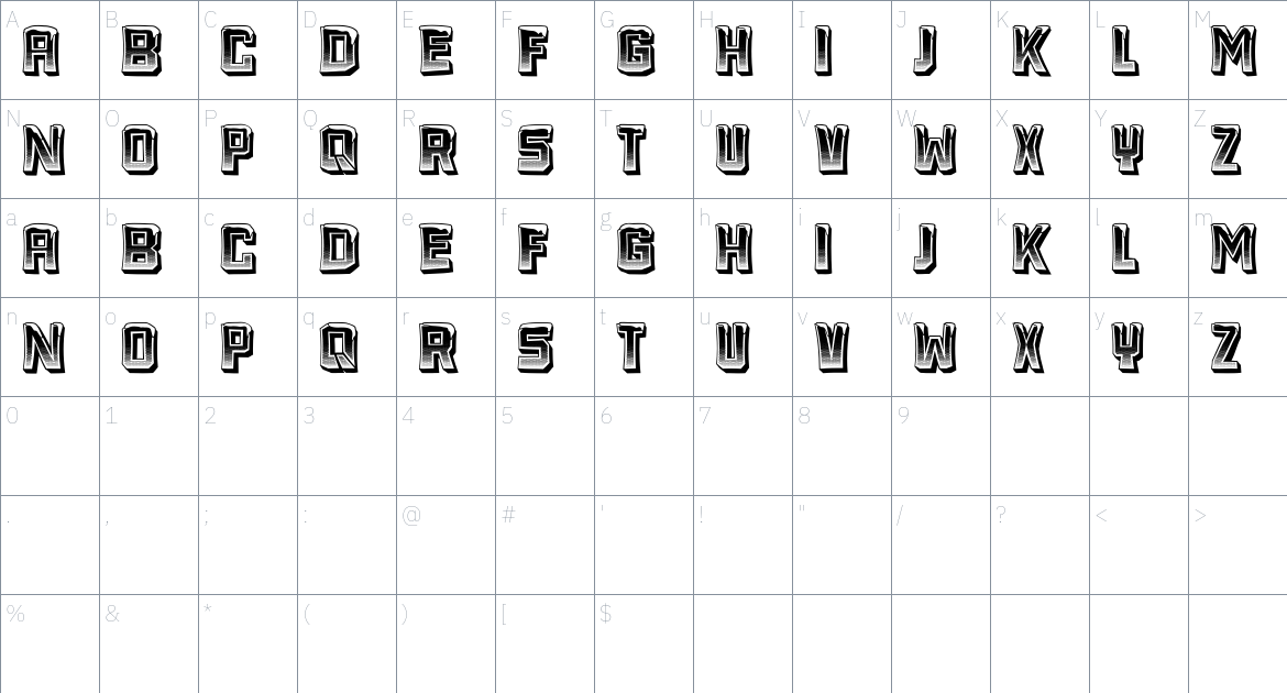 Freezing font Character Map