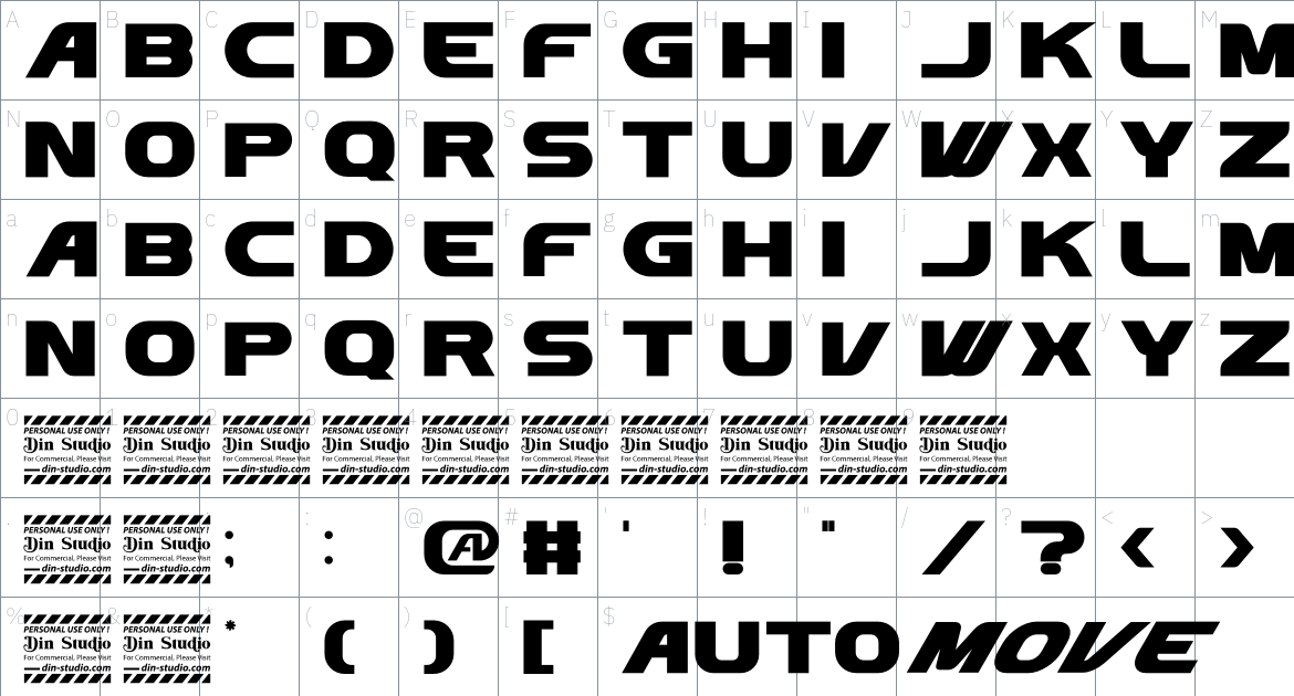 Automove font Character Map