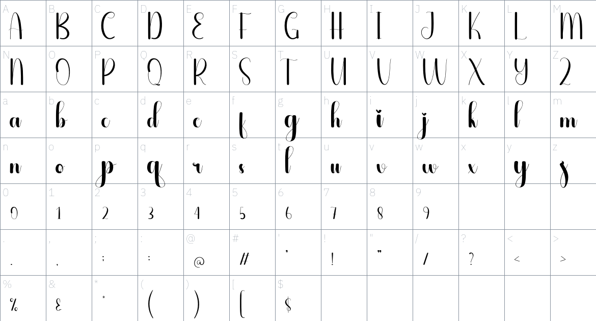 Outtable font Character Map