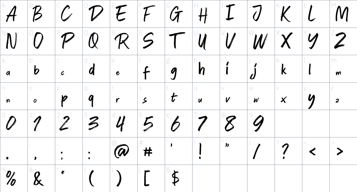 Auttera font Character Map