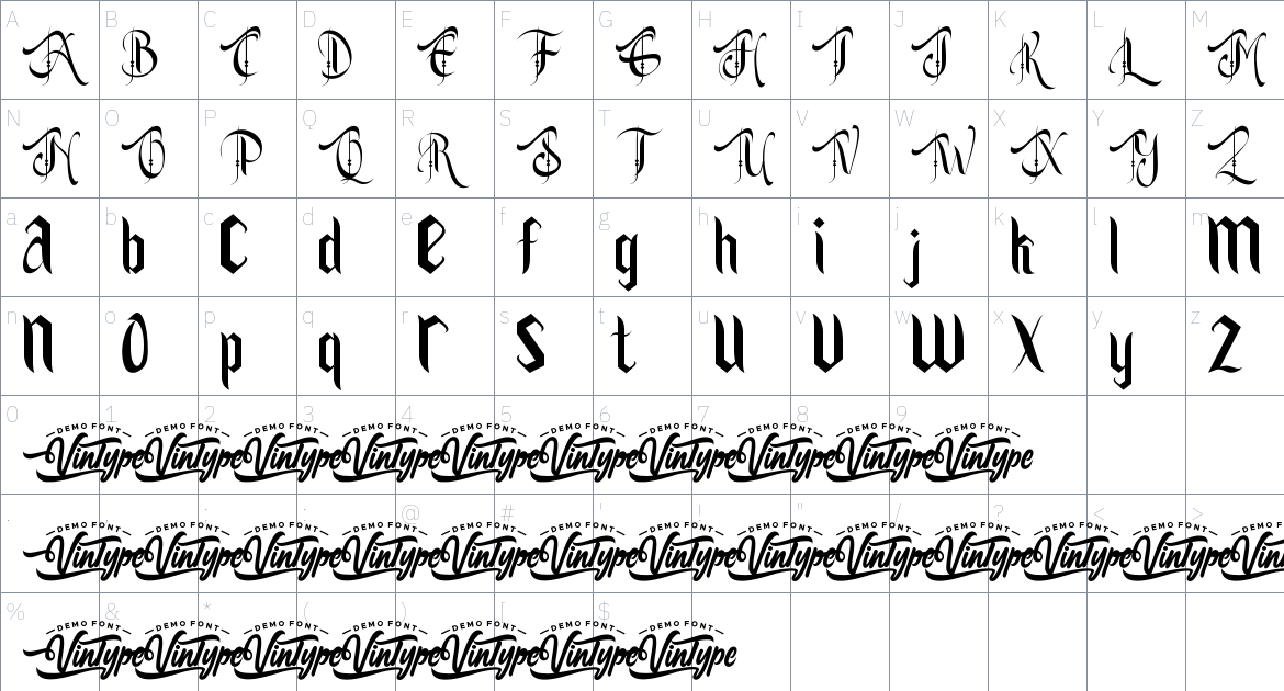 Black Jaguar font Character Map