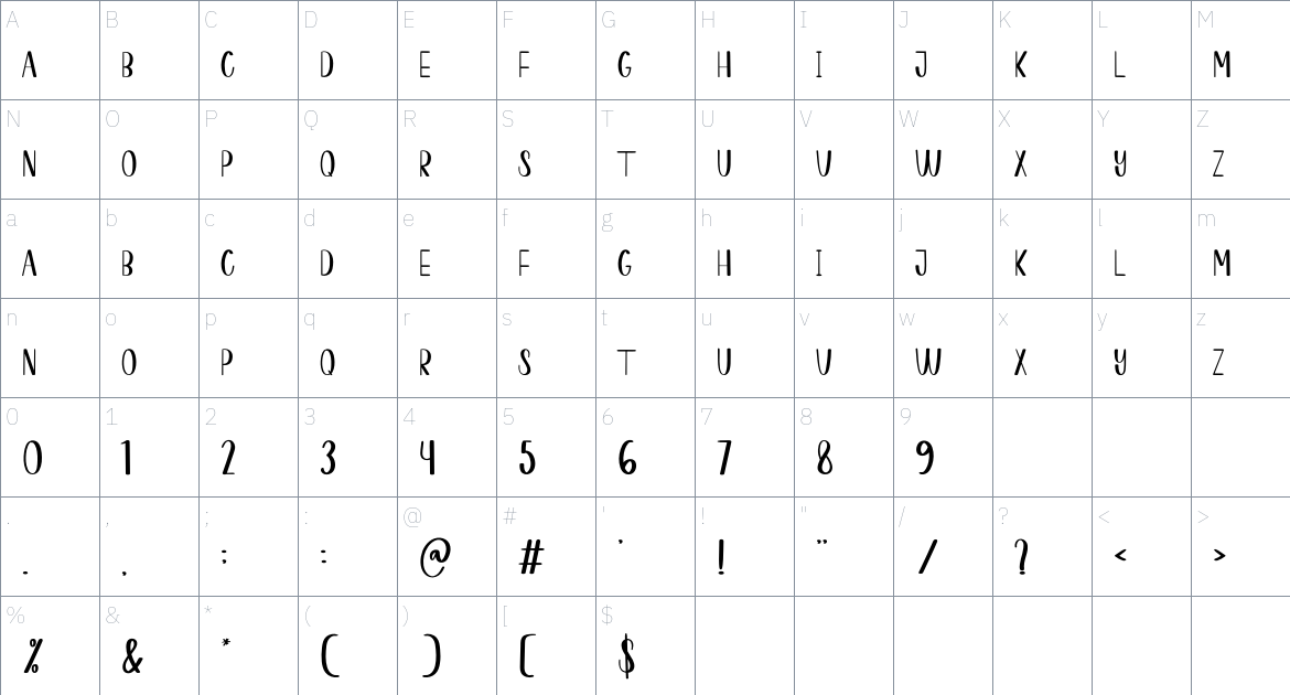 Morning font Character Map