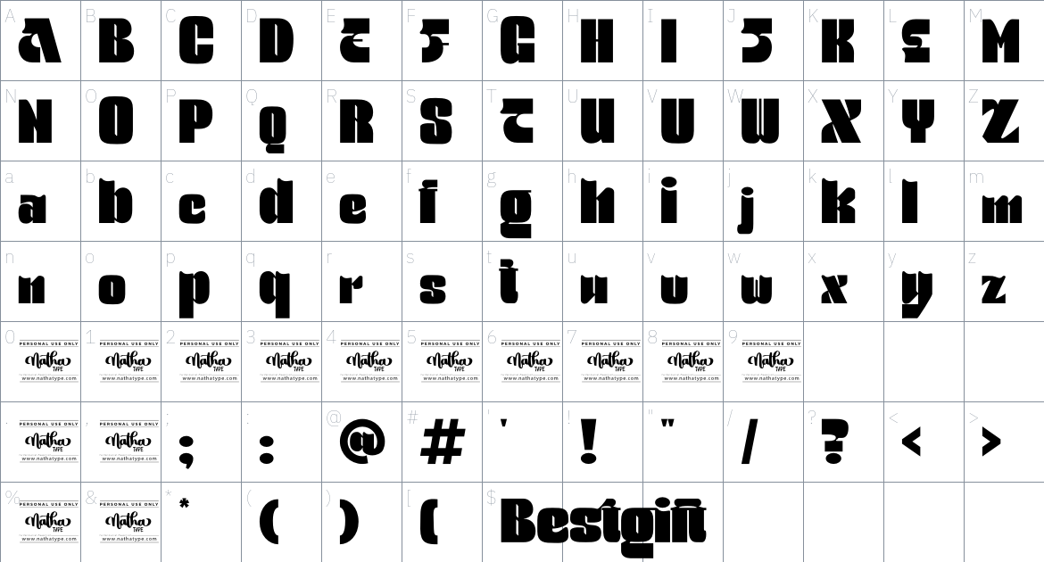 Bestgift font Character Map