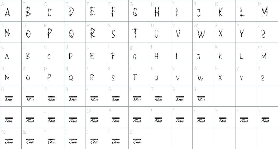 Angker font Character Map