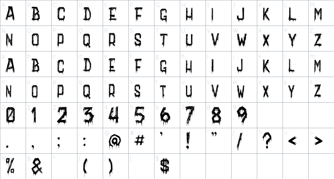 Grim Creeper Font font Character Map