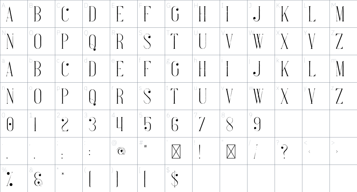 Noelle font Character Map