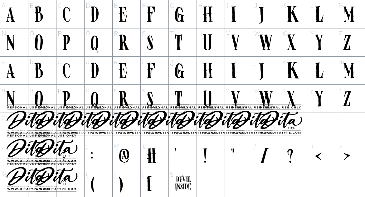 Devil Inside Personal Use font Character Map