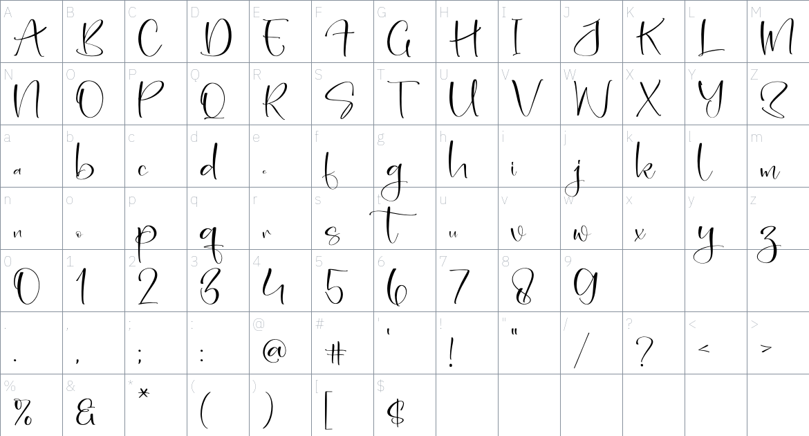 Delinsta font Character Map