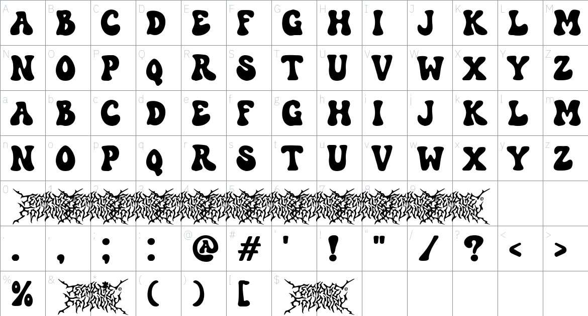 TF Closel font Character Map