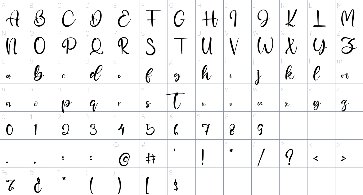 Cristanna font Character Map