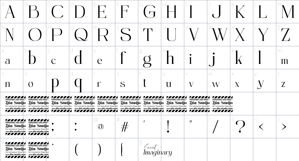 Sunset Imaginary Personal Use font Character Map