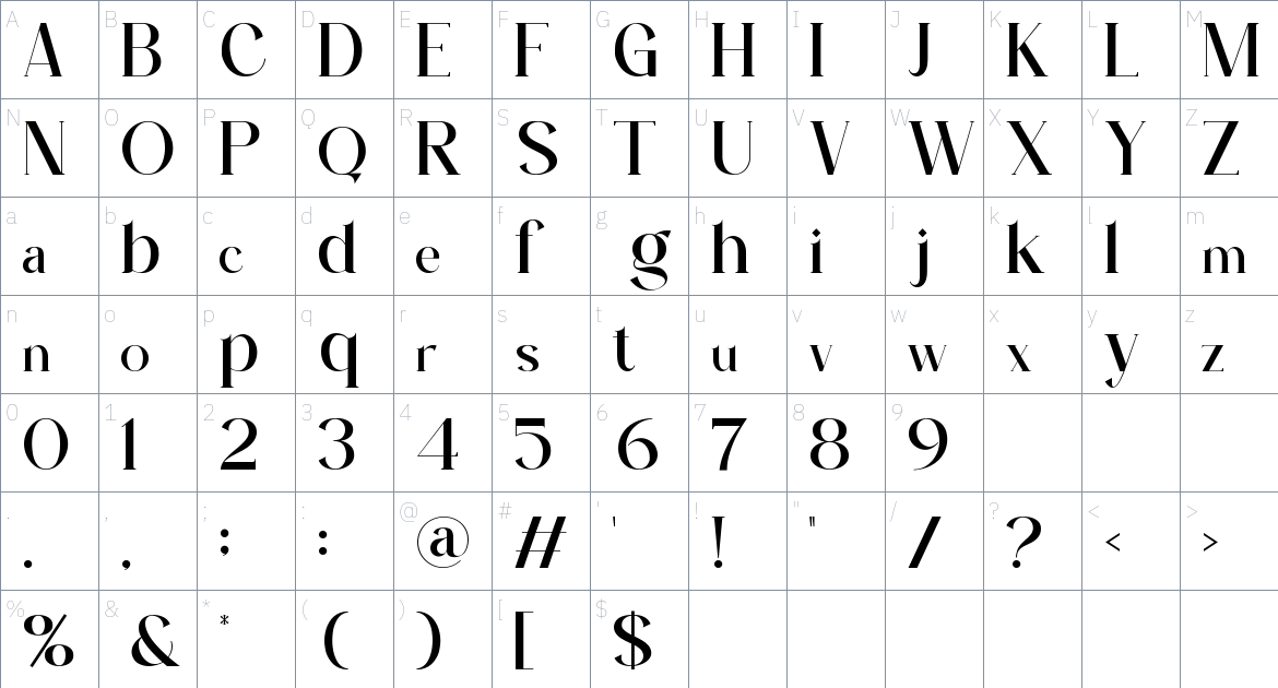 Attera font Character Map