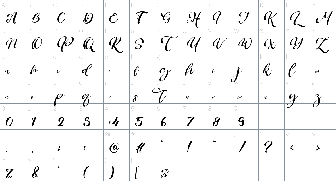 Hastna font Character Map