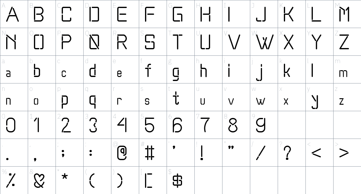 Digitization font Character Map