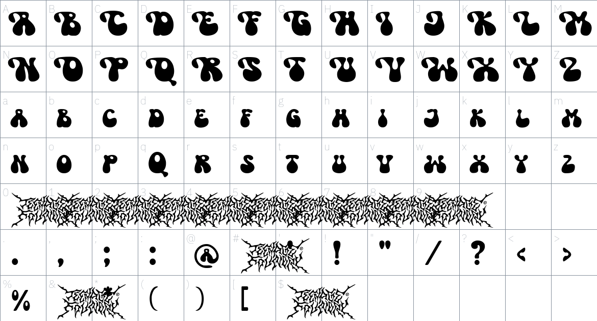 Teenage Crookite font Character Map