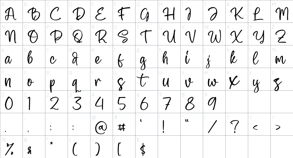 Shenttany font Character Map