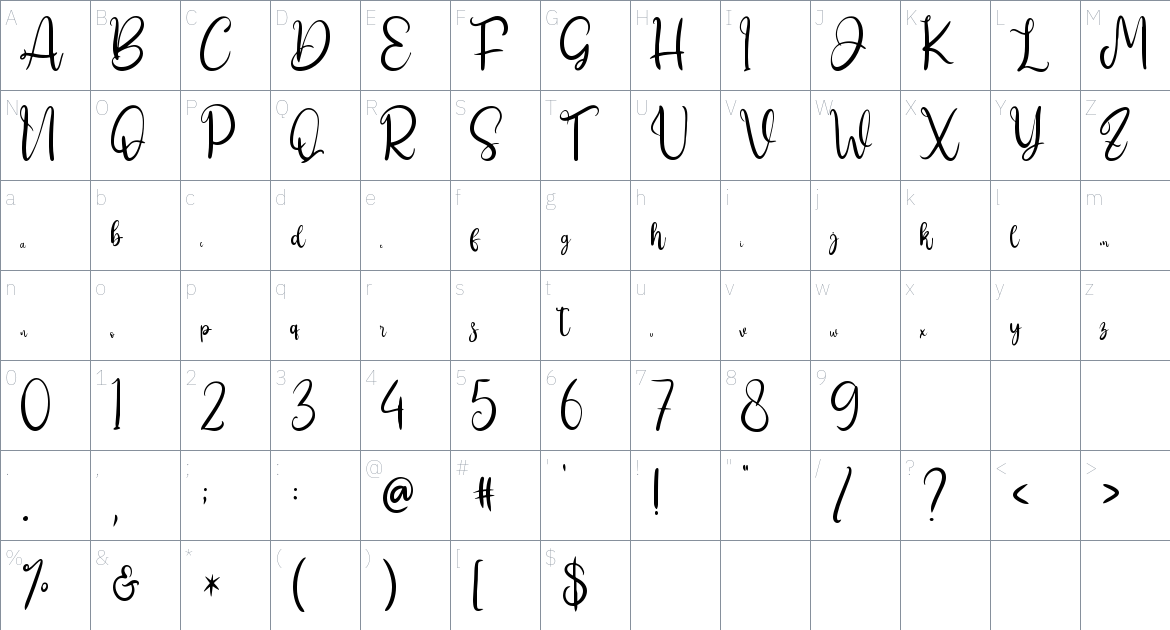 Alesia Brigitha font Character Map