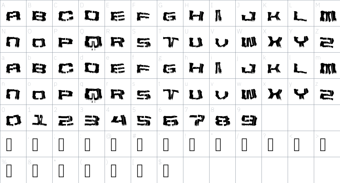 Broken Planet font Character Map