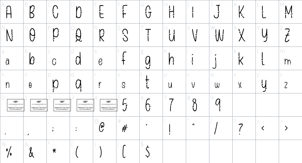 Lustrous font Character Map