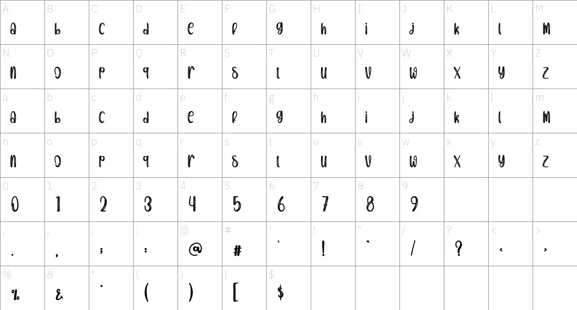 Snowland font Character Map