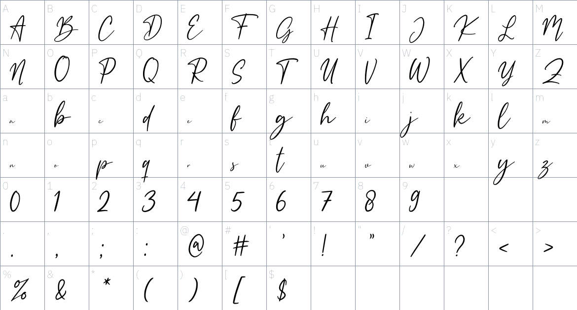 Kallinsha Font font Character Map