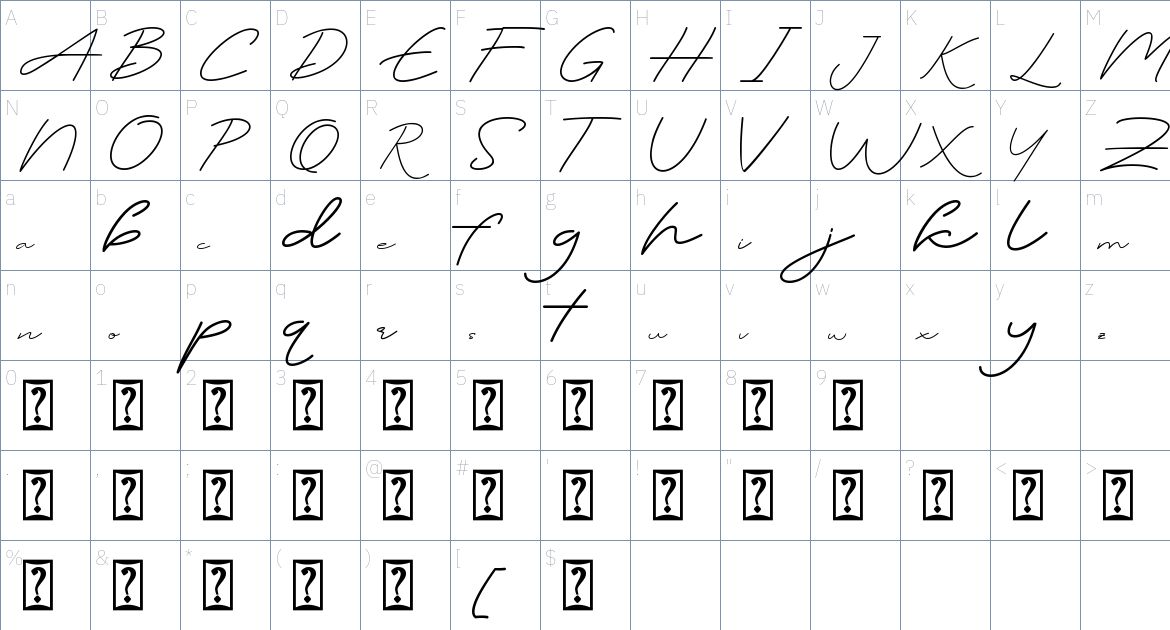 Hattori font Character Map