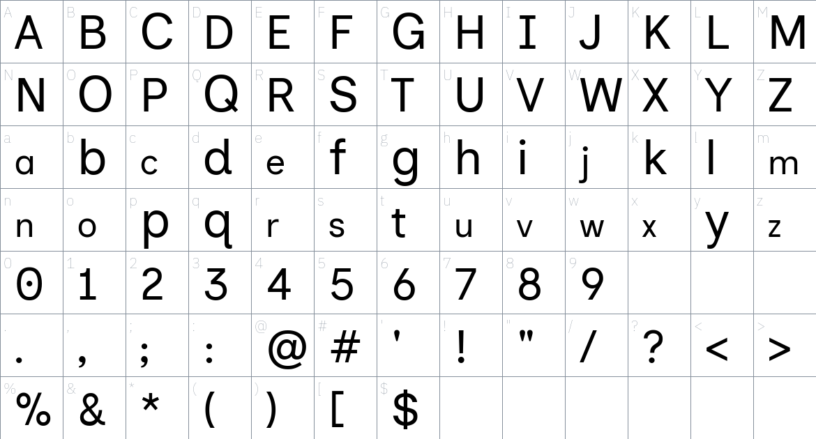 Inclusive Sans font Character Map