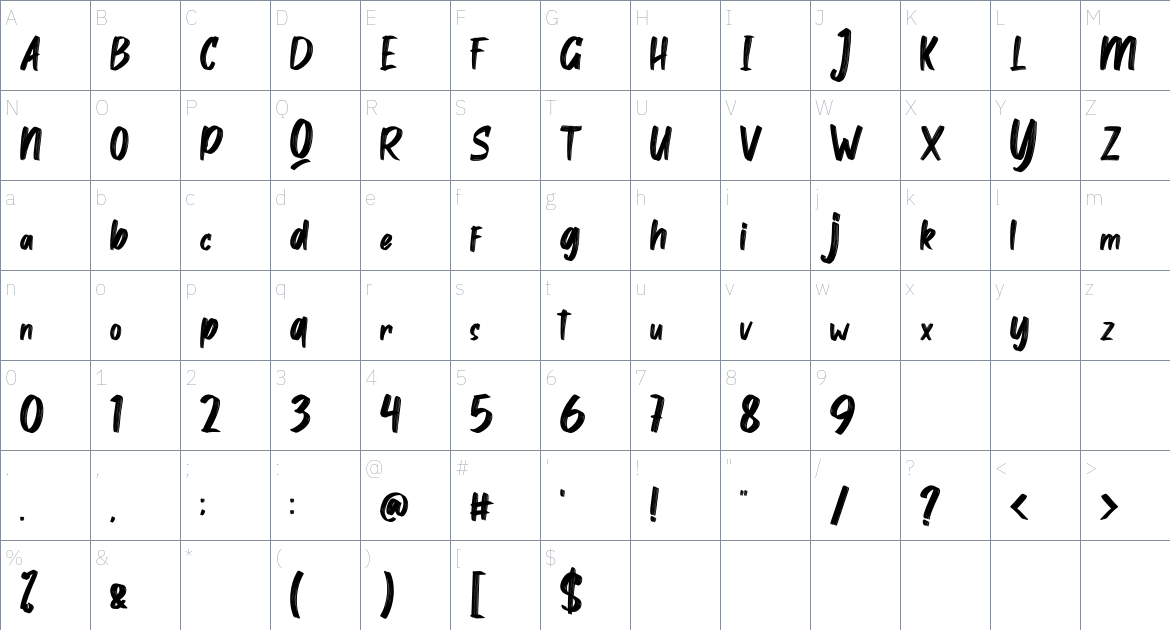 Alston font Character Map