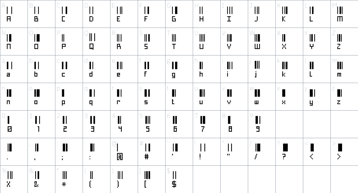 Pixelary Font font Character Map