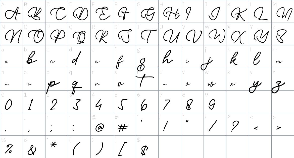 Andhine Manta font Character Map