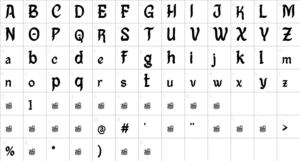 Fael Maoof font Character Map