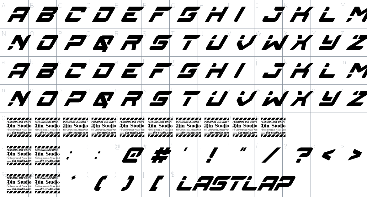 Lastlap font Character Map