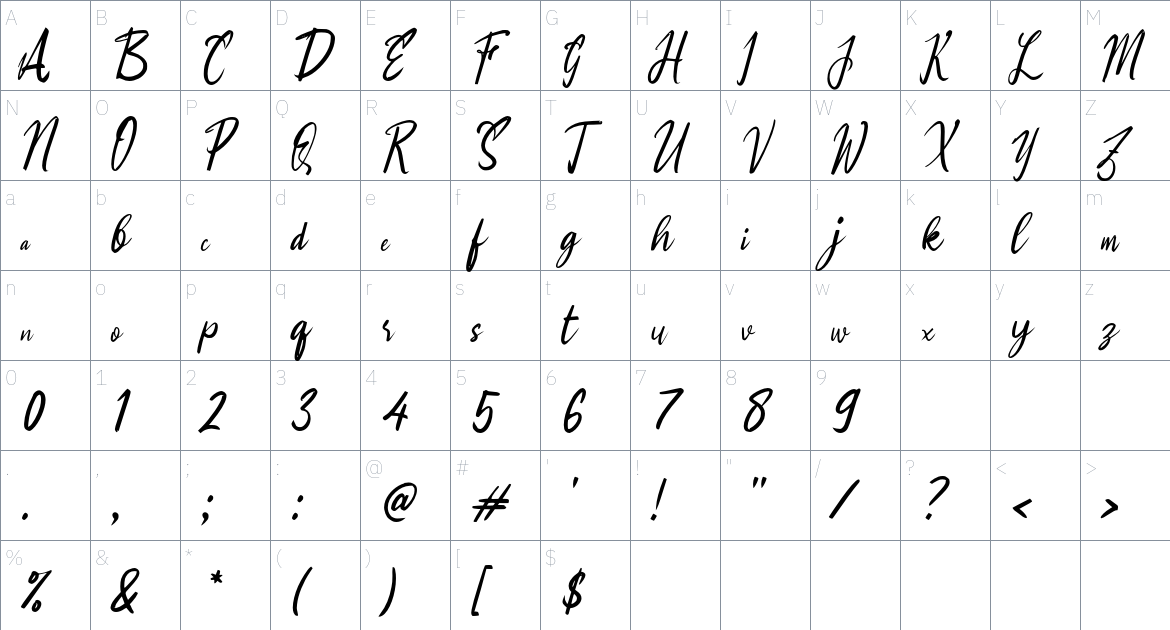 j Janji font Character Map